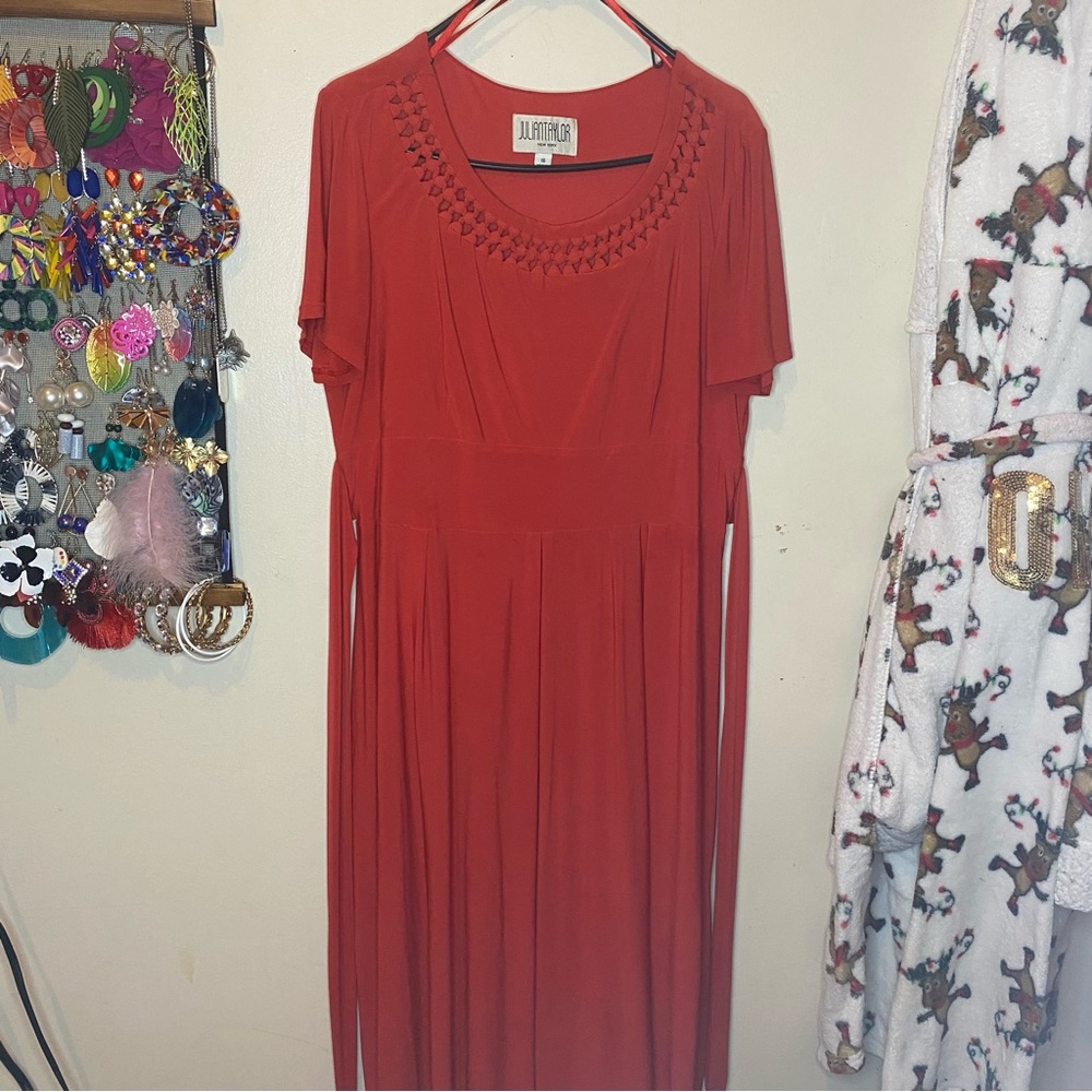 Vintage Julian Taylor Red Fit and Flare Dress, Short Sleeve Dress Size 16